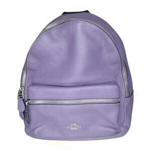 Coach Pebbled Leather Medium Backpack  Purple Gold Hardware Nylon Back Panel